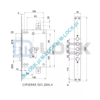 CIPIERRE 501.28N.4 zamek centralny-rozporowy na wkładkę - 4