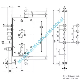 MOTTURA 85.789 zamek centralny-rozporowy, dwukluczowy (niezależny) - 2