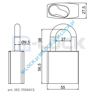 SECUREMME 7550XCS SOTE, kłódka hartowana (bez wkładki) - 5