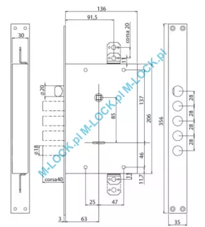 ISEO - FIAM 648.28N, zamek centralny-rozporowy na klucz dwupiórowy - 5