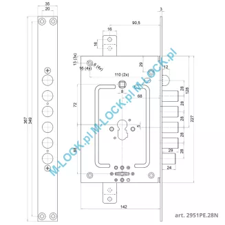 CR Serrature 2951PE.28N/72 zamek centralny-rozporowy, dwusystemowy - 2