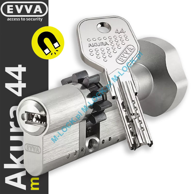 EVVA Akura 44 MAGNETIC - wkładka do zamka zębatką i pokrętłem, KONFIGURATOR - WSZYSTKIE WYMIARY